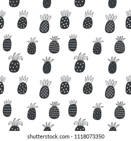 Fresh summer print with hand drawn pineapple. Seamless pattern