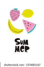 Fresh summer print with hand drawn lettering.  Hand drawn vector illustration for posters, cards, t-shirts.