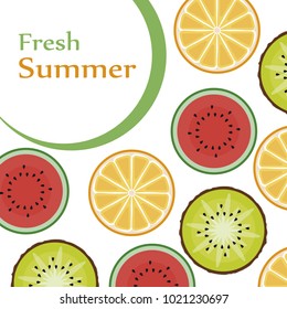 Fresh summer slices of fruits - kiwi, orange, watermelon
