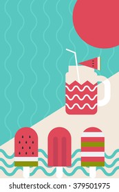Fresh summer theme with popsicle and juice with space for text, ideal for poster