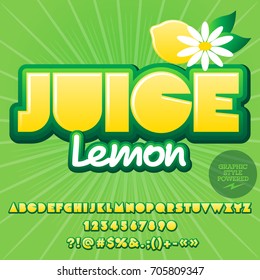 Fresh summer vector alphabet set. Font with text Juice Lemon. Contains graphic style.