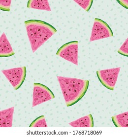 Fresh Summer Watermelon Fruit Vector Seamless Pattern