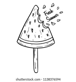 fresh summer watermelon with stick using hand drawn or sketch style