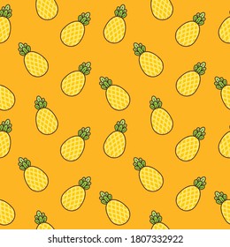 fresh summer yellow pineapples repeat seamless pattern doodle cartoon style wallpaper Vector illustration 