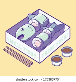 Fresh sushi Fish vector illustration. Food, advertising, marketing, Asian food design concept