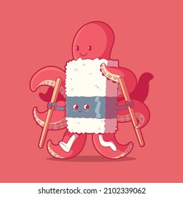 Fresh Sushi funny character vector illustration. Food, Animal, funny design concept.