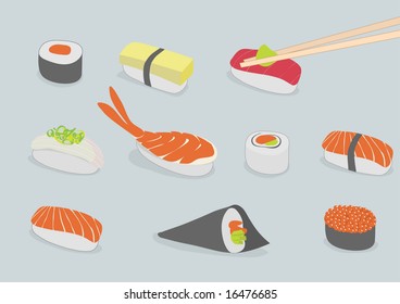 Fresh sushi menu icon set. vector illustraton