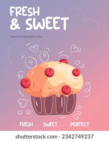 Fresh and sweet Berry cupcake banner template