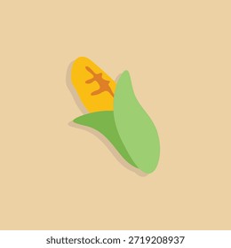 Mazorca de maíz dulce fresco con cáscara verde en estilo Vector plano. Ilustración de vegetales orgánicos minimalistas para una alimentación saludable y diseños de agricultura