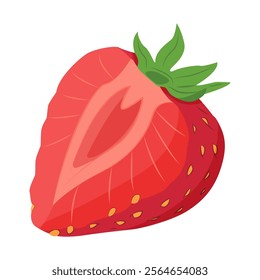Fresh sweet Half Strawberry. Chopped Red berry. Hand drawn summer strawberry trendy flat style isolated for design. Vector illustration