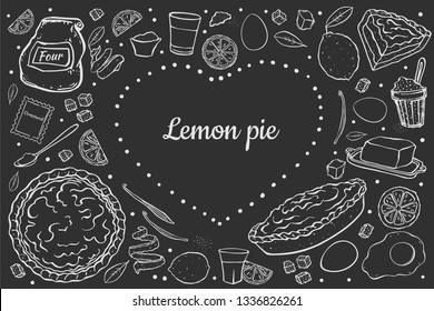 fresh sweet lemon pie isolated on black chalk board recipe in the shape of a heart inversion place under the text