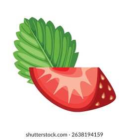 Fresh sweet strawberries. Halved, sliced, cutted and whole Red berries with green leafs. Hand drawn summer strawberry trendy flat style isolated for design. Vector illustration on  white background.