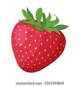 Fresh sweet Strawberry, bright Red berry. Hand drawn summer strawberry trendy flat style isolated for design. Vector illustration