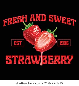 fresh and sweet strawberry t shirt, women's food fashion vibes trendy strawberry illustration artwork , fruit illustration for summer vibes,  Vintage prints, isolated, t shirt design, 