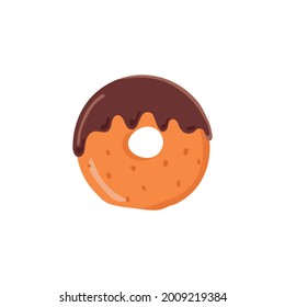 Fresh sweet tasty donut watered with chocolate isolated on white background. Vector illustration.