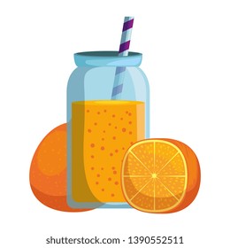 fresh tangerine with juice pot and straw