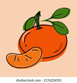 
Fresh tangerine Whole and sliced ​​fruits with green leaves.
Vector illustration hand drawn in doodle style