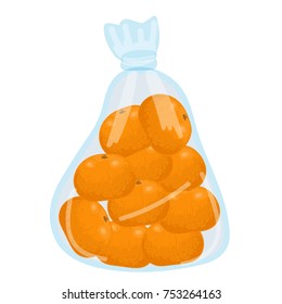 Fresh tangerines in the package. Cartoon. Vector.