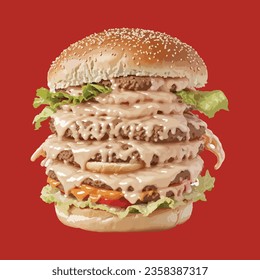 fresh tasty burger, Vegetarian lentil burger, big fresh burger with cheese and bacon isolated on white background