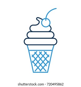 fresh tasty ice cream ball cone with one cherry waffle cup