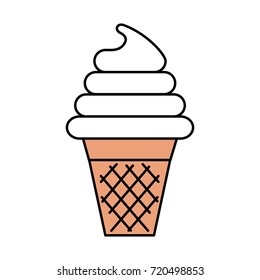 fresh tasty ice cream ball cone with one cherry waffle cup