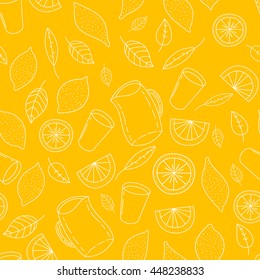 Fresh And Tasty Lemonade, Water, Drink, Juice Hand Drawn Vector Vintage Seamless Pattern.