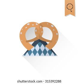 Fresh Tasty Pretzel. Oktoberfest Beer Festival. Long Shadow. Flat design style. Vector