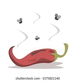 Fresh and tasty red chili pepper become bad vector isolated. Rotten food ingredient. Food waste concept. Dirty rotting meal.