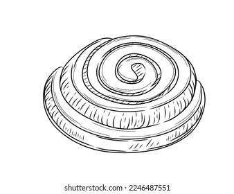 Fresh tasty roll with cinnamon hand drawn style vector illustration isolated on white background