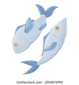 Fresh tasty salmons, sea fishes vector hand drawn illustration isolated on white background. Colorful fish, sea products for restaurant or marine cafe menu design.