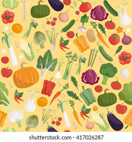 Fresh tasty vegetables seamless pattern with seasonal farming products