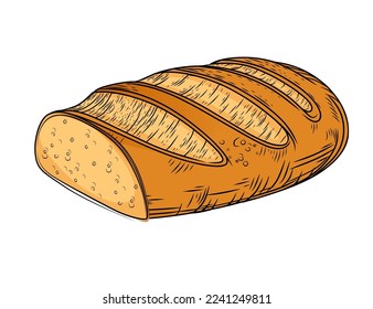 Fresh tasty white bread hand drawn style vector illustration isolated on white background