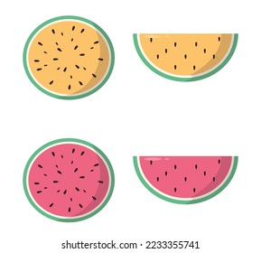 Fresh and tasty yellow and red watermelon fruit. Vegetarian and ecology food. Healthy food. Sweet water melon. Tropical fruits.