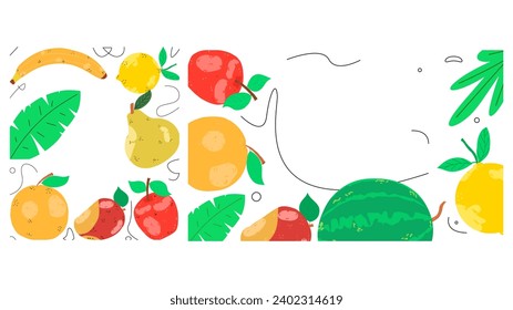 Fresh template with fruits. Food background. 