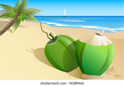 Fresh Tender Coconut on the beach.