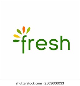 'Fresh' text logo design with fresh water drop illustration on letter F.