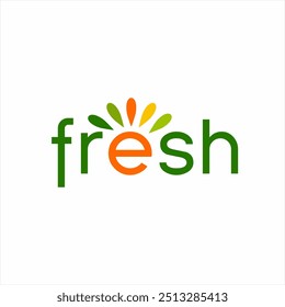 Diseño de logotipo de texto 'fresco' con ilustración de gota de agua dulce en la letra E en un concepto de salida del sol.