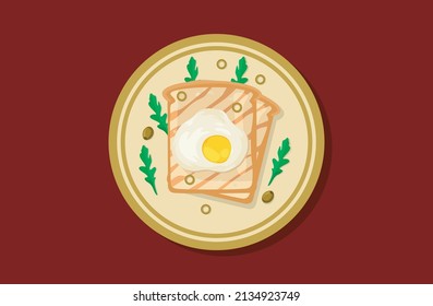 Pan tostado fresco con huevo frito. Desayuno casero. Ilustración del vector