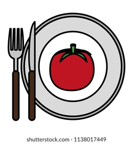 fresh tomato in dish with cutleries
