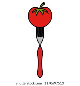 fresh tomato in fork