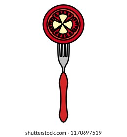 fresh tomato in fork