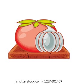 fresh tomato with garlic in board kitchen