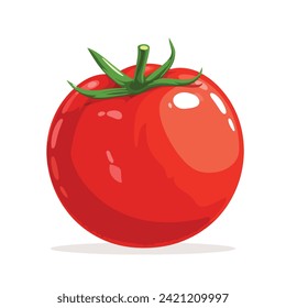 tomate fresco con hojas verdes aisladas en fondo blanco ilustración dibujada a mano estilo plano vectorial.