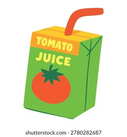 fresh tomato juice in a box drink beverage healthy nature fruit flat color vector illustration template design