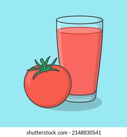 Fresh Tomato Juice With Fruit In Glass Cartoon Vector Illustration. Tomato Juice Flat Icon Outline