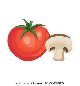 fresh tomato with mushroom vegetables vector illustration design