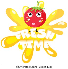 Fresh tomato on yellow splash illustration