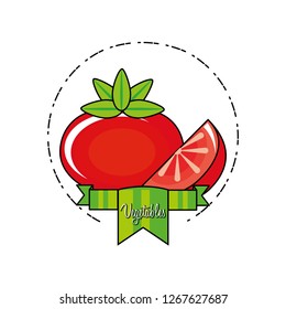 fresh tomato with ribbon isolated icon