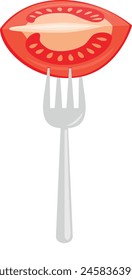 Fresh tomato slice on fork