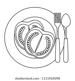 fresh tomato slide with plate and cutlery healthy food